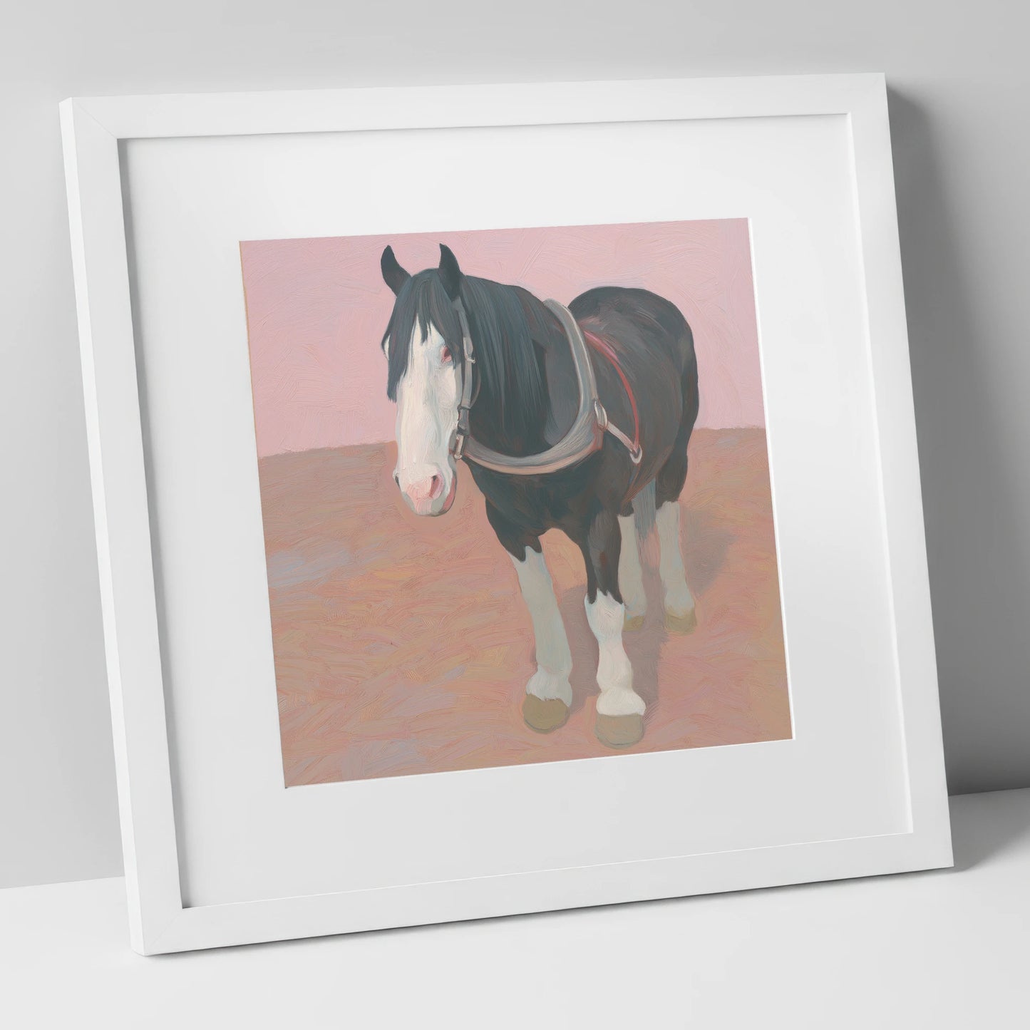 The Gentle Heavy horse breed art print in white frame