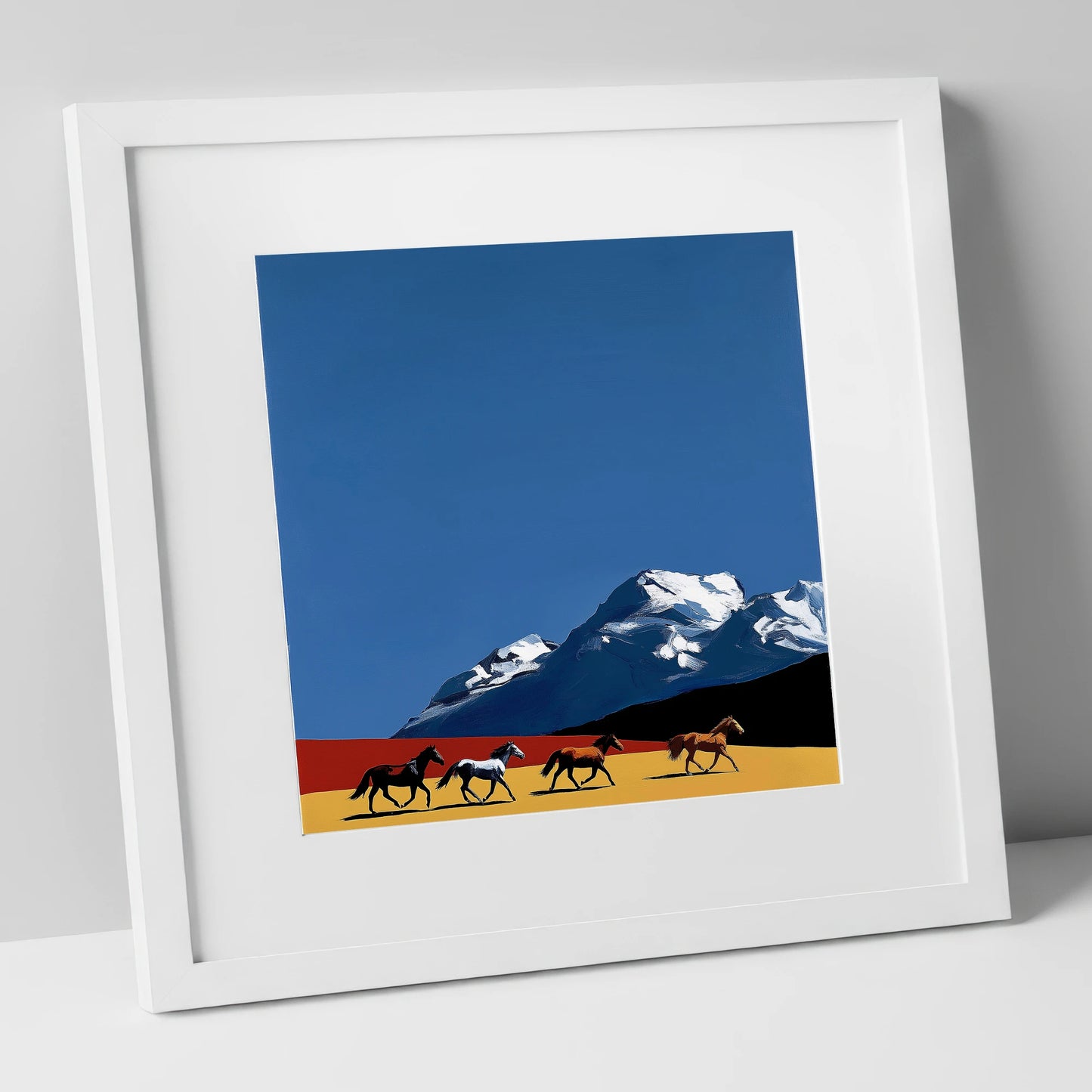 Gallop Beneath the Peaks horse landscape art print in white frame