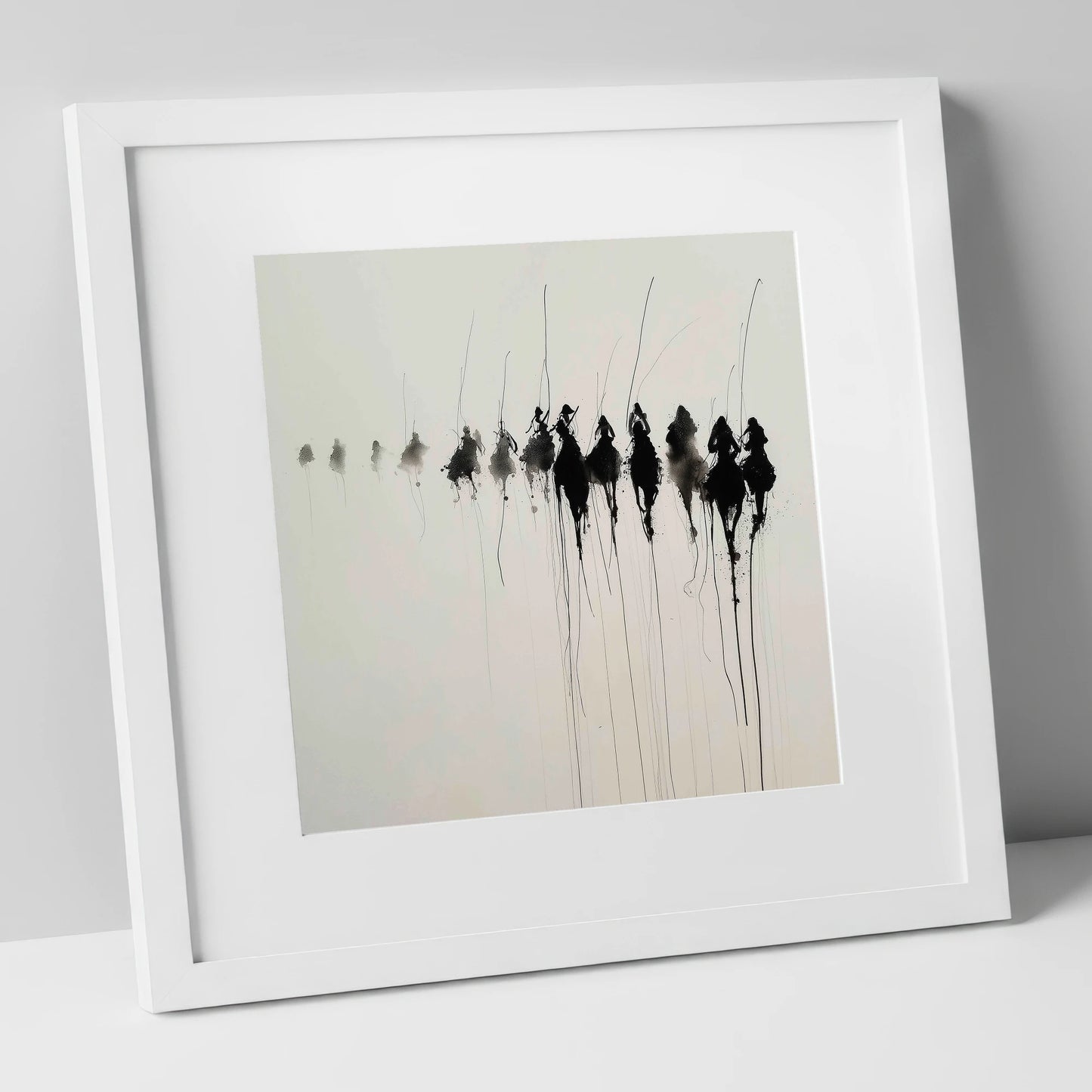 The Ethereal Field racing horse art print in white frame