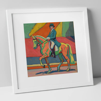 Vivid Dressage Rhythm dressage horse art print in white frame