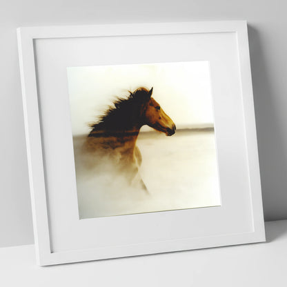 Ethereal Horizon horse portrait art print in white frame