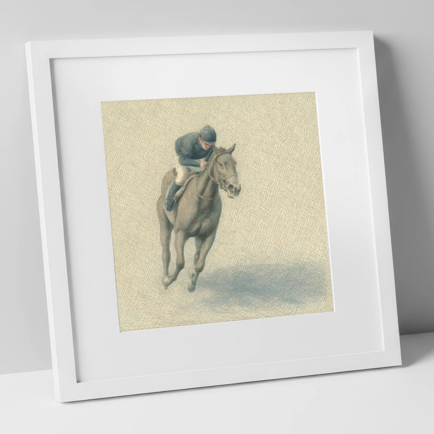 Steady Stride racing horse art print in white frame