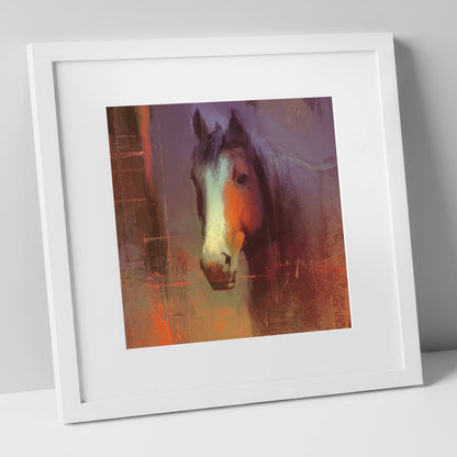 Ember and Violet Portrait horse portrait art print in white frame