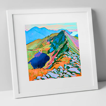 Vibrant Mountain Ridge Landscape horse landscape art print in white frame