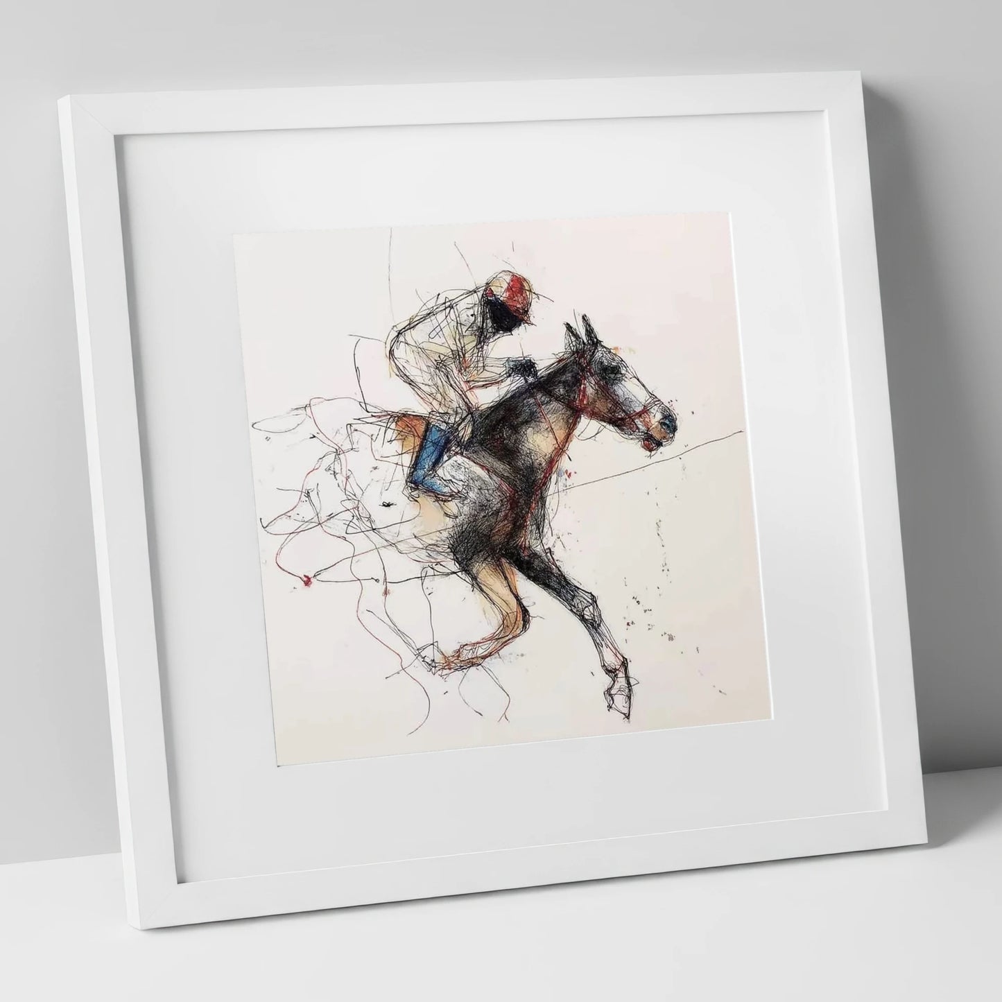 The Final Furlong racing horse art print in white frame