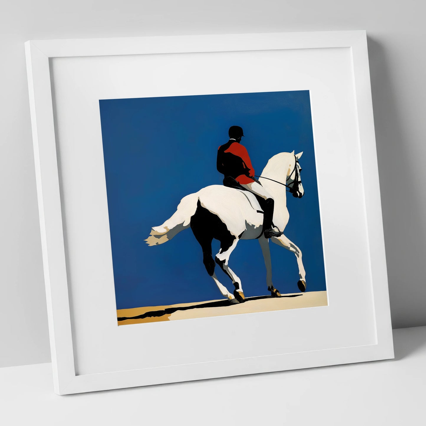Scarlet Dressage Silhouette dressage horse art print in white frame