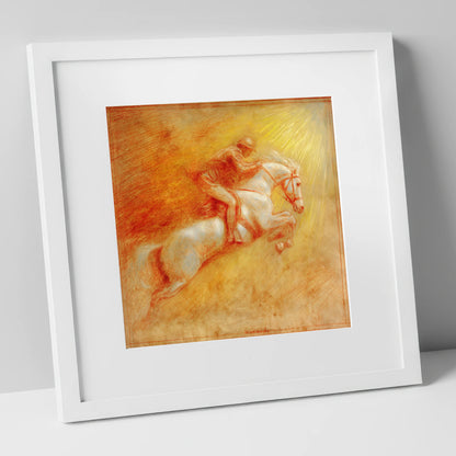 Ascent Into Light show jumping horse art print in white frame