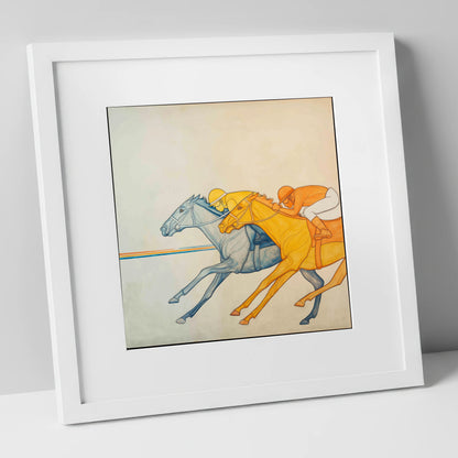 Rhythmic Pursuit racing horse art print in white frame