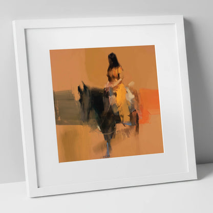 Ochre Rider horse & rider art print in white frame