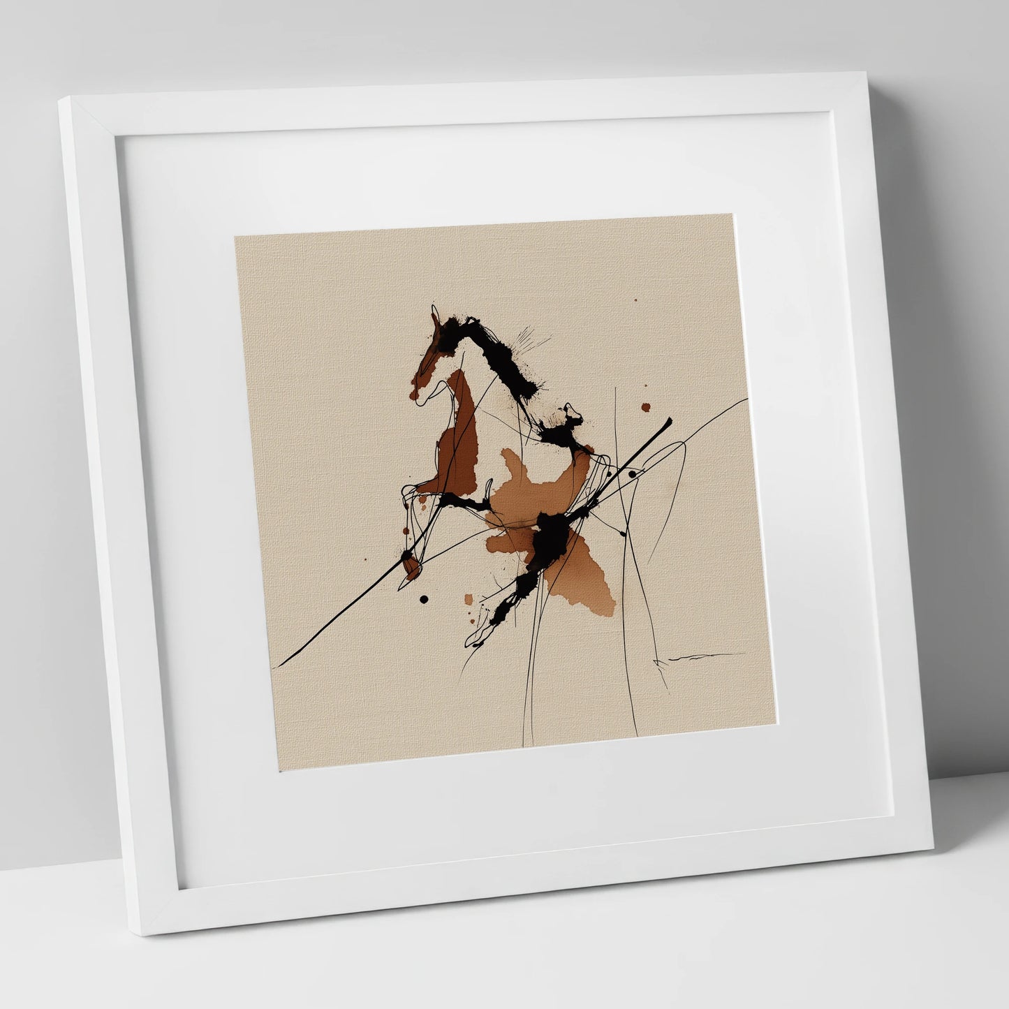 Abstract Rearing Stallion horse portrait art print in white frame