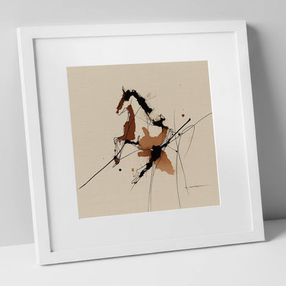 Abstract Rearing Stallion horse portrait art print in white frame
