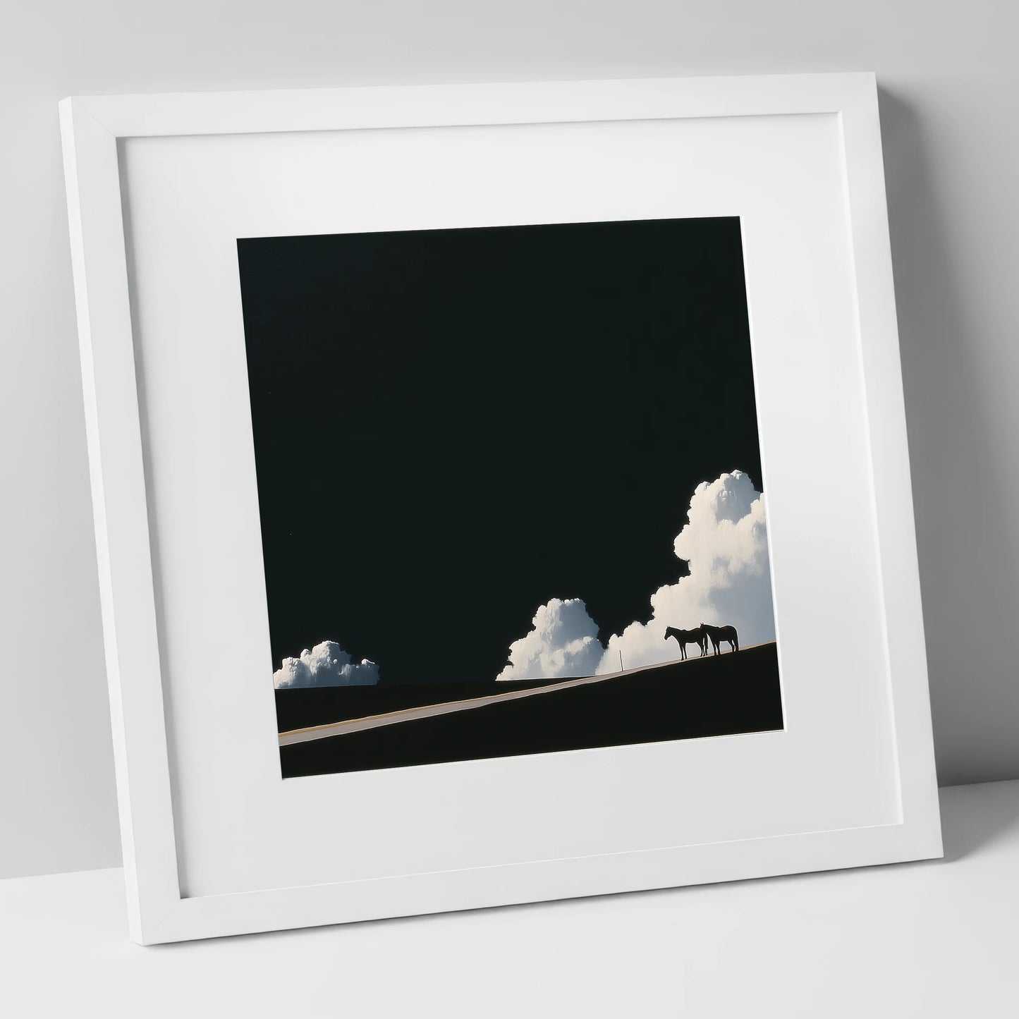 Beneath an Obsidian Sky horse landscape art print in white frame