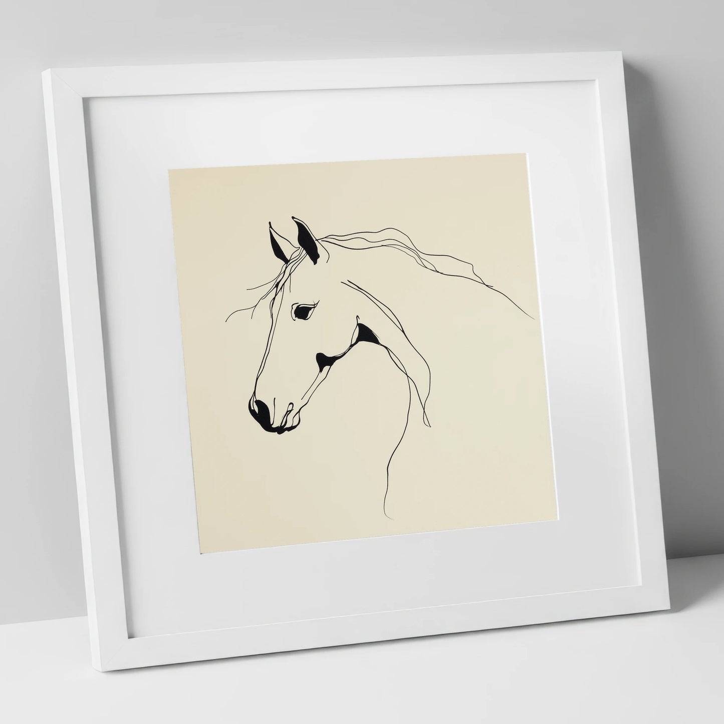 Elegant Equine Silhouette horse breed art print in white frame