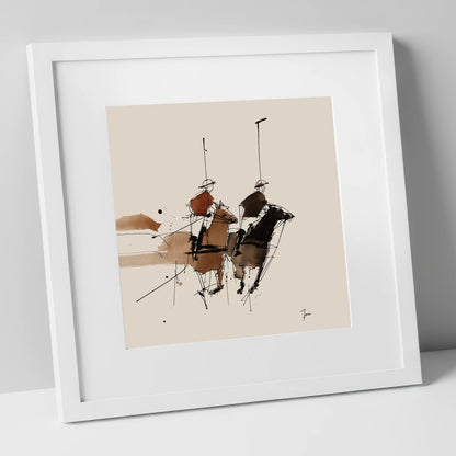 The High Goal polo horse art print in white frame