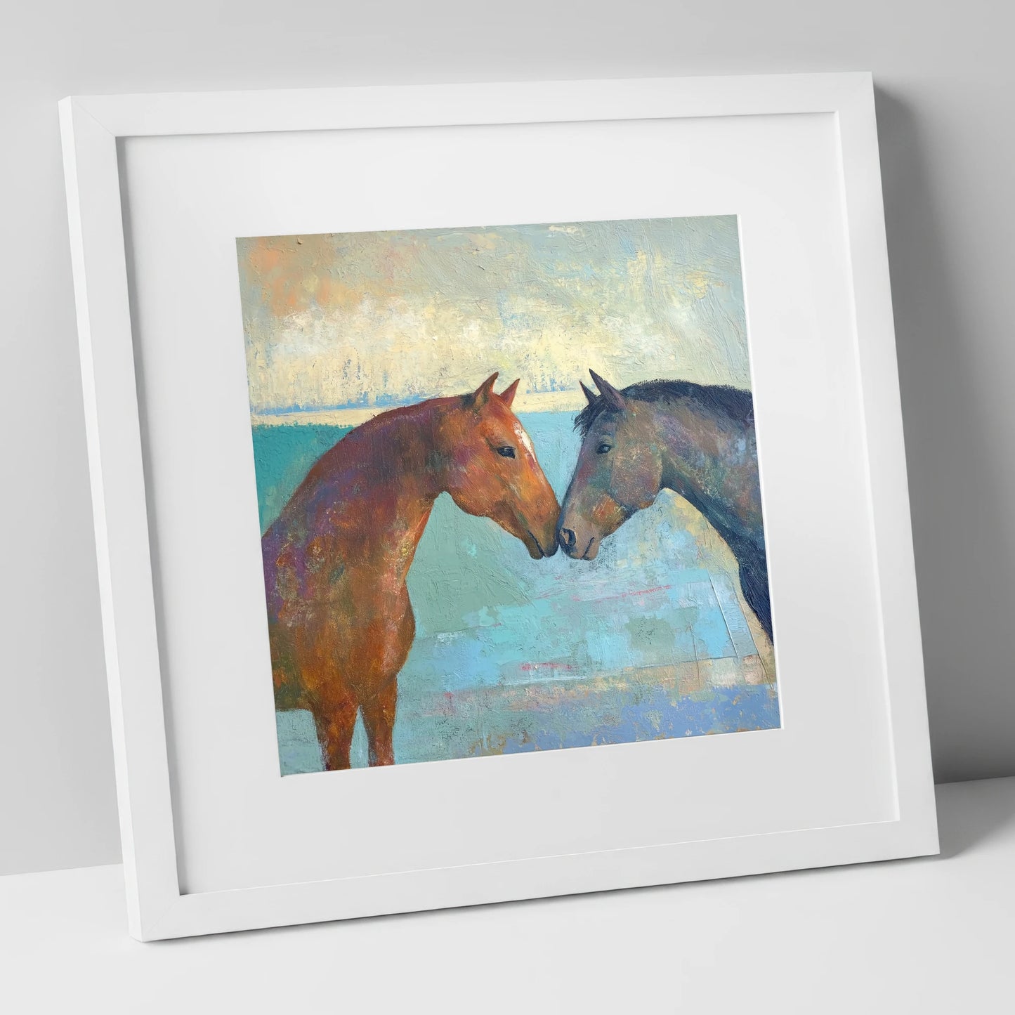 Kindred Spirits horse portrait art print in white frame