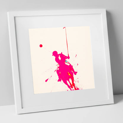 Vivid Polo Strike polo horse art print in white frame