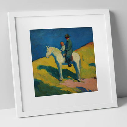 Generations in the Saddle horse & rider art print in white frame