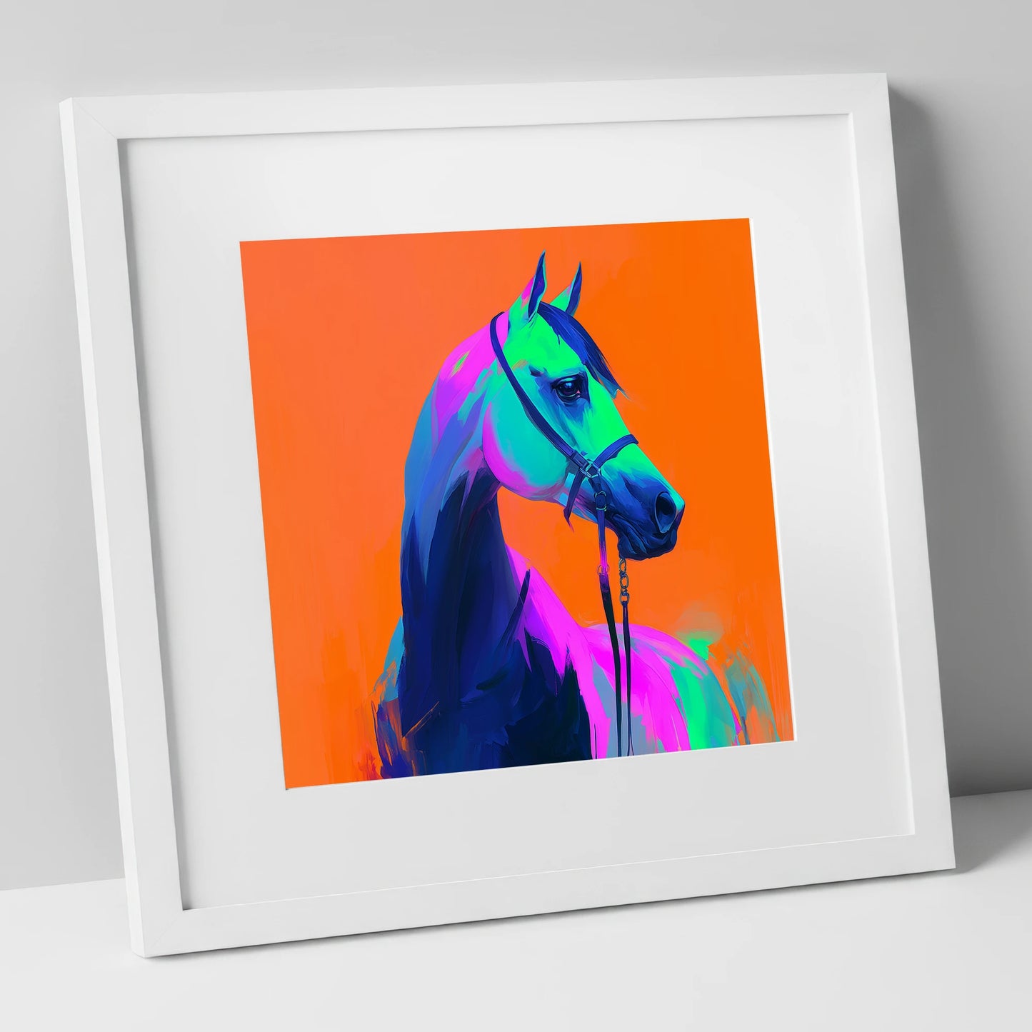 Technicolour Arabian horse breed art print in white frame