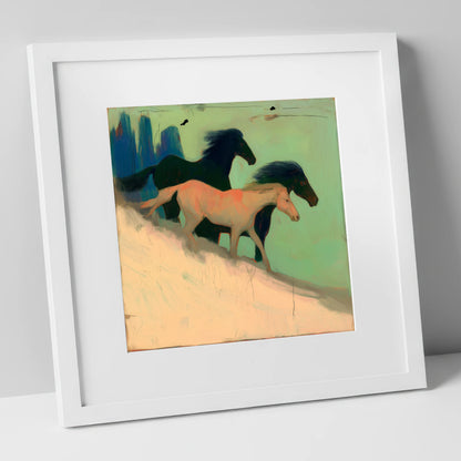 Shadows in the Sage wild horses art print in white frame
