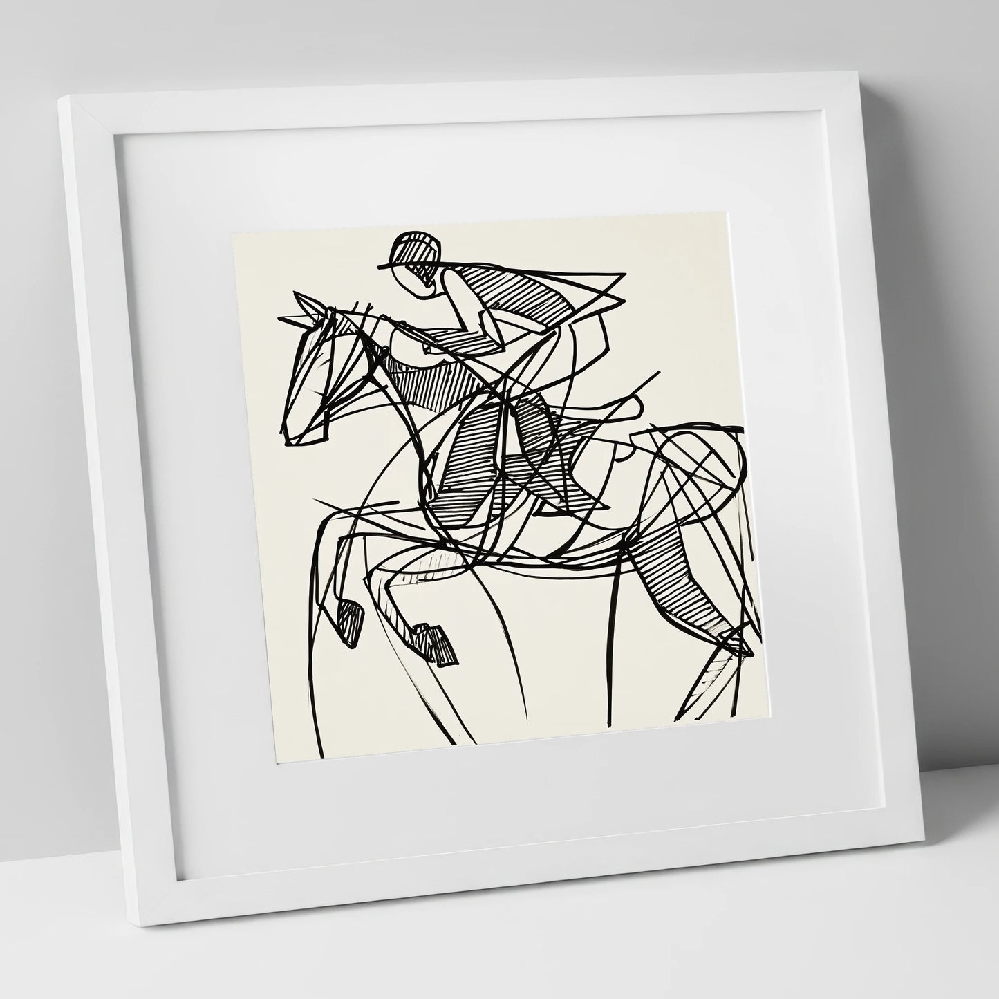 Dynamic Line Jumper show jumping horse art print in white frame