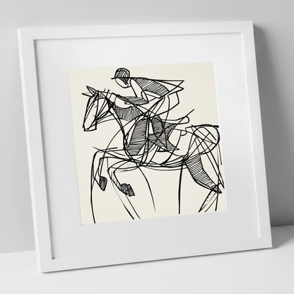 Dynamic Line Jumper show jumping horse art print in white frame