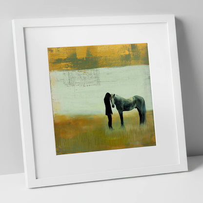 The Quiet Bond horse & rider art print in white frame