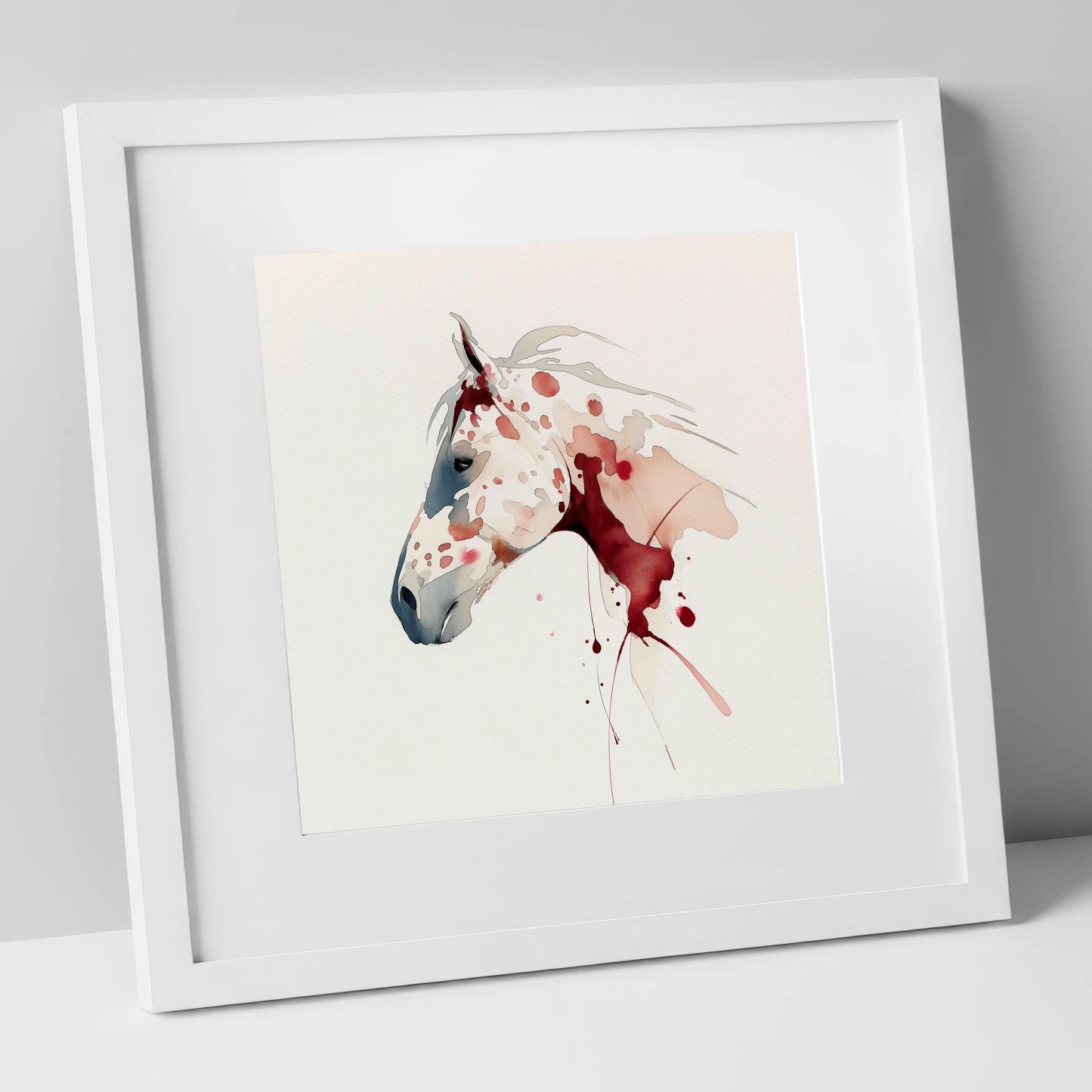 Crimson Appaloosa Profile horse breed art print in white frame