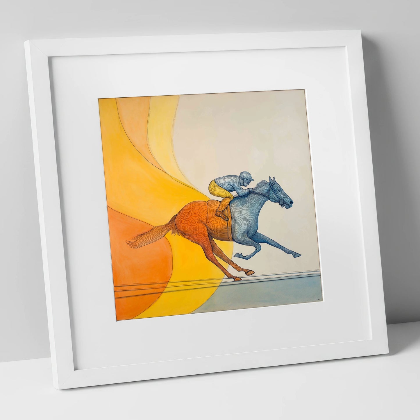 Contours of Speed racing horse art print in white frame
