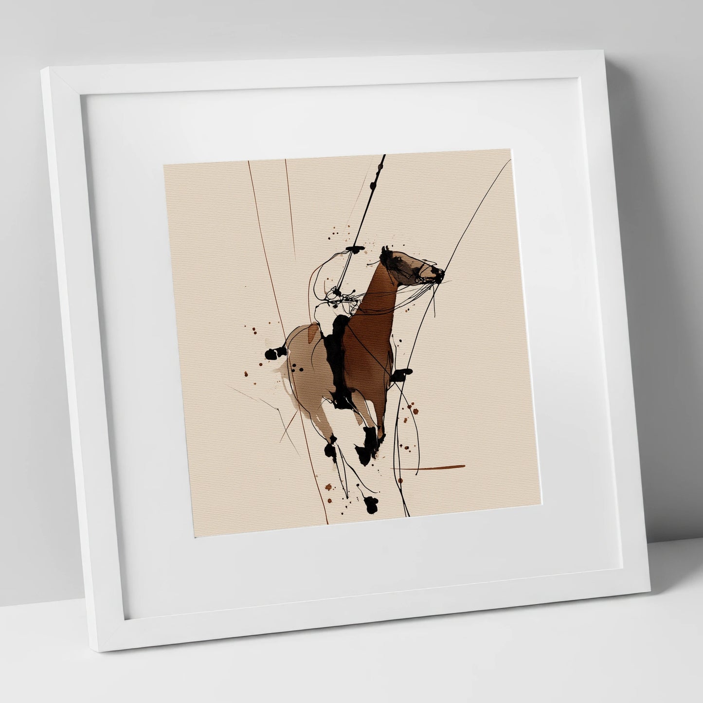 Dynamic Polo Strike polo horse art print in white frame