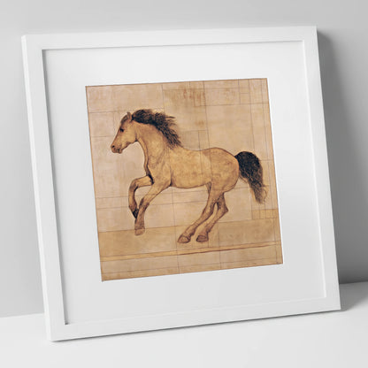 Classical Equine Study horse portrait art print in white frame
