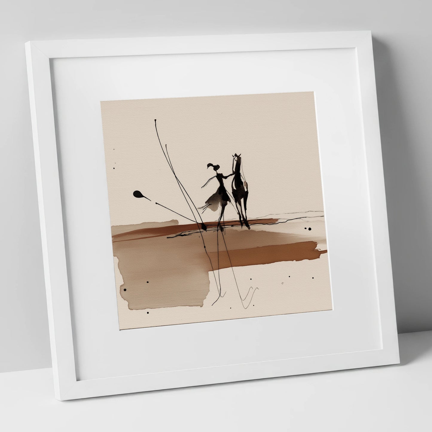Fluid Harmony horse & rider art print in white frame