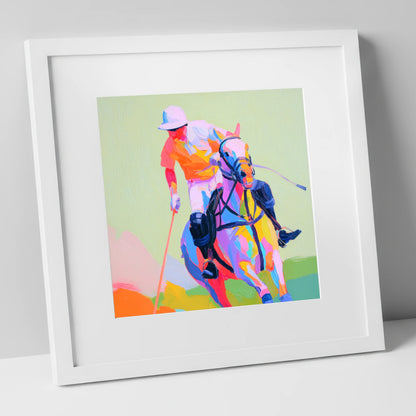 Technicolour Drive polo horse art print in white frame