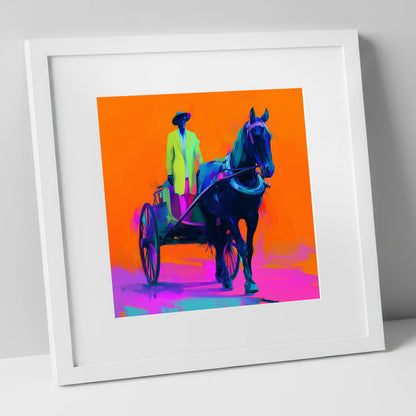 Electric Harness Horse working horse art print in white frame