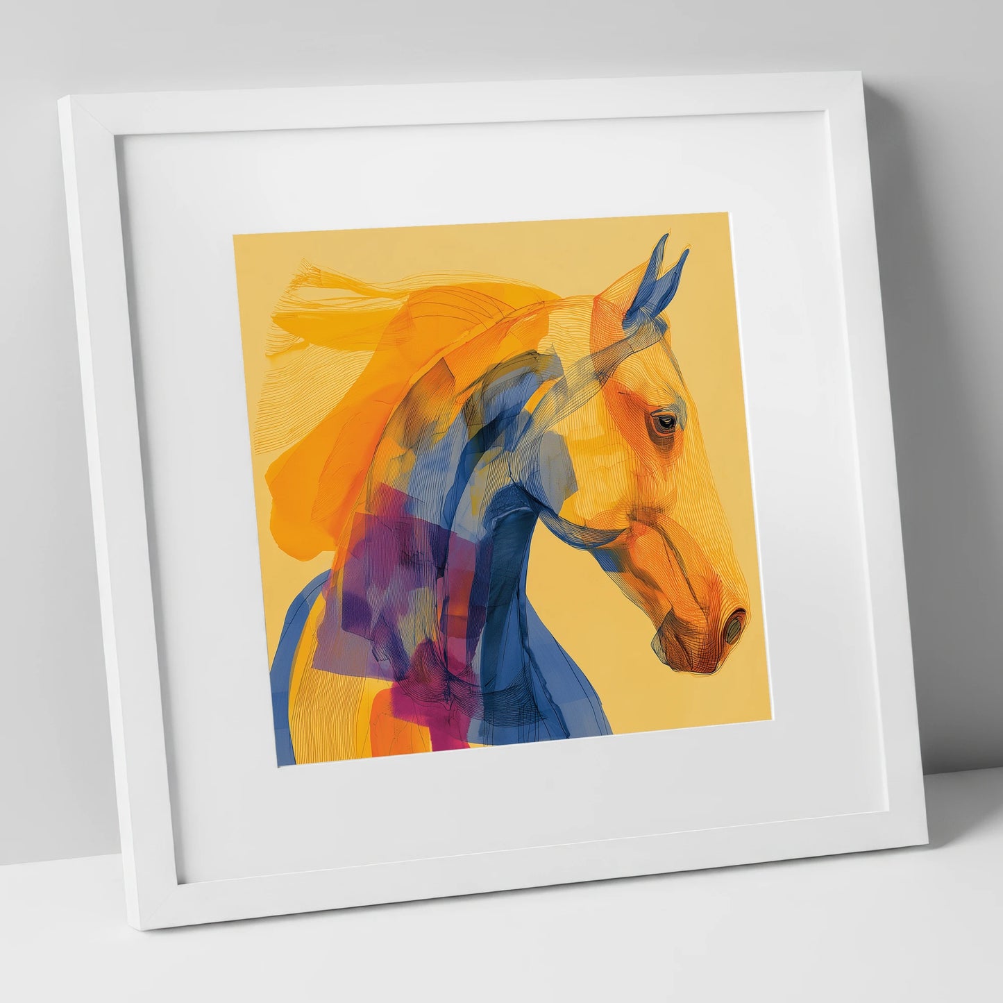 Vibrant Contour Profile horse breed art print in white frame