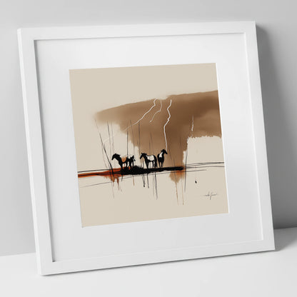 Thunder Over the Plains wild horses art print in white frame