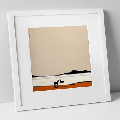 Silhouetted Horizons horse landscape art print in white frame