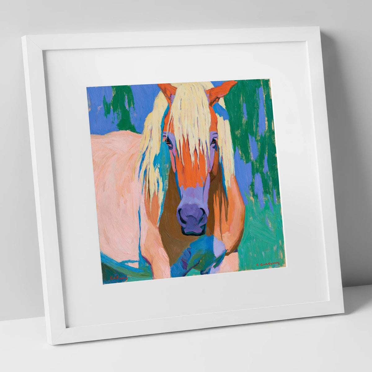 Vibrant Haflinger Horse Portrait horse breed art print in white frame