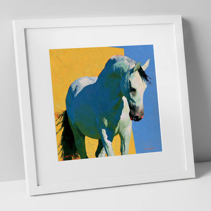 Grey Horse in Vibrant Light horse breed art print in white frame