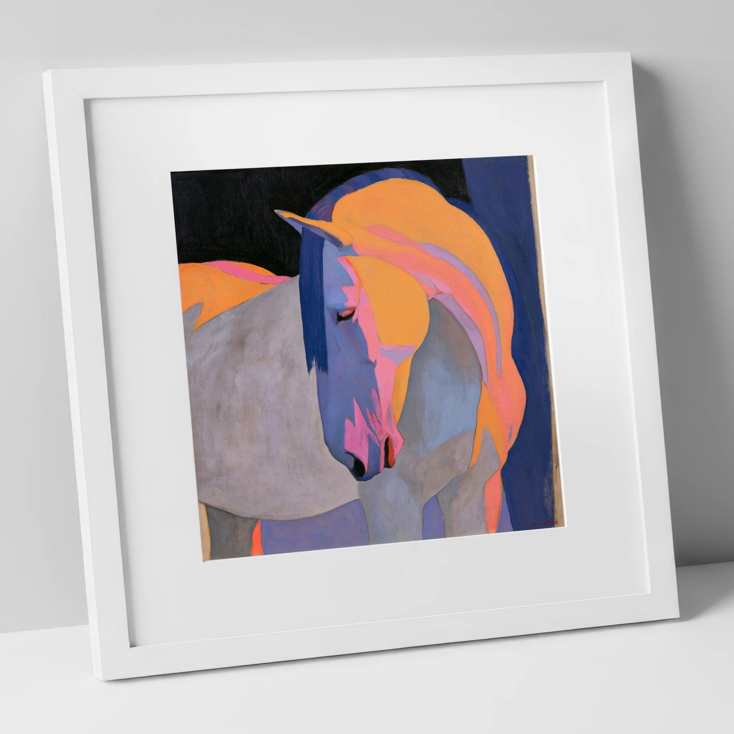 Colourful Painted Grey Horse horse breed art print in white frame