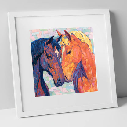 Kindred Spirits horse portrait art print in white frame