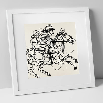 The Abstract Sprint racing horse art print in white frame