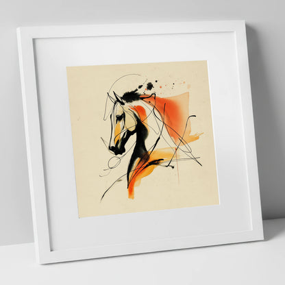 Dynamic Amber Silhouette horse breed art print in white frame