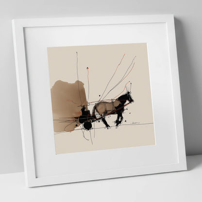Harnessed Motion working horse art print in white frame