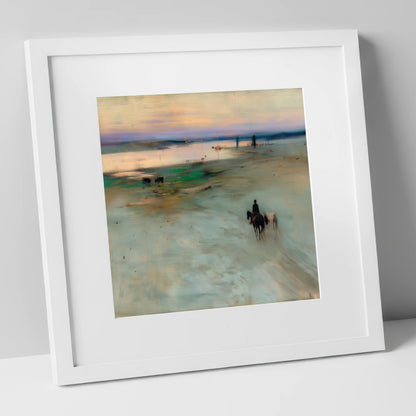Across the Evening Sands horse landscape art print in white frame