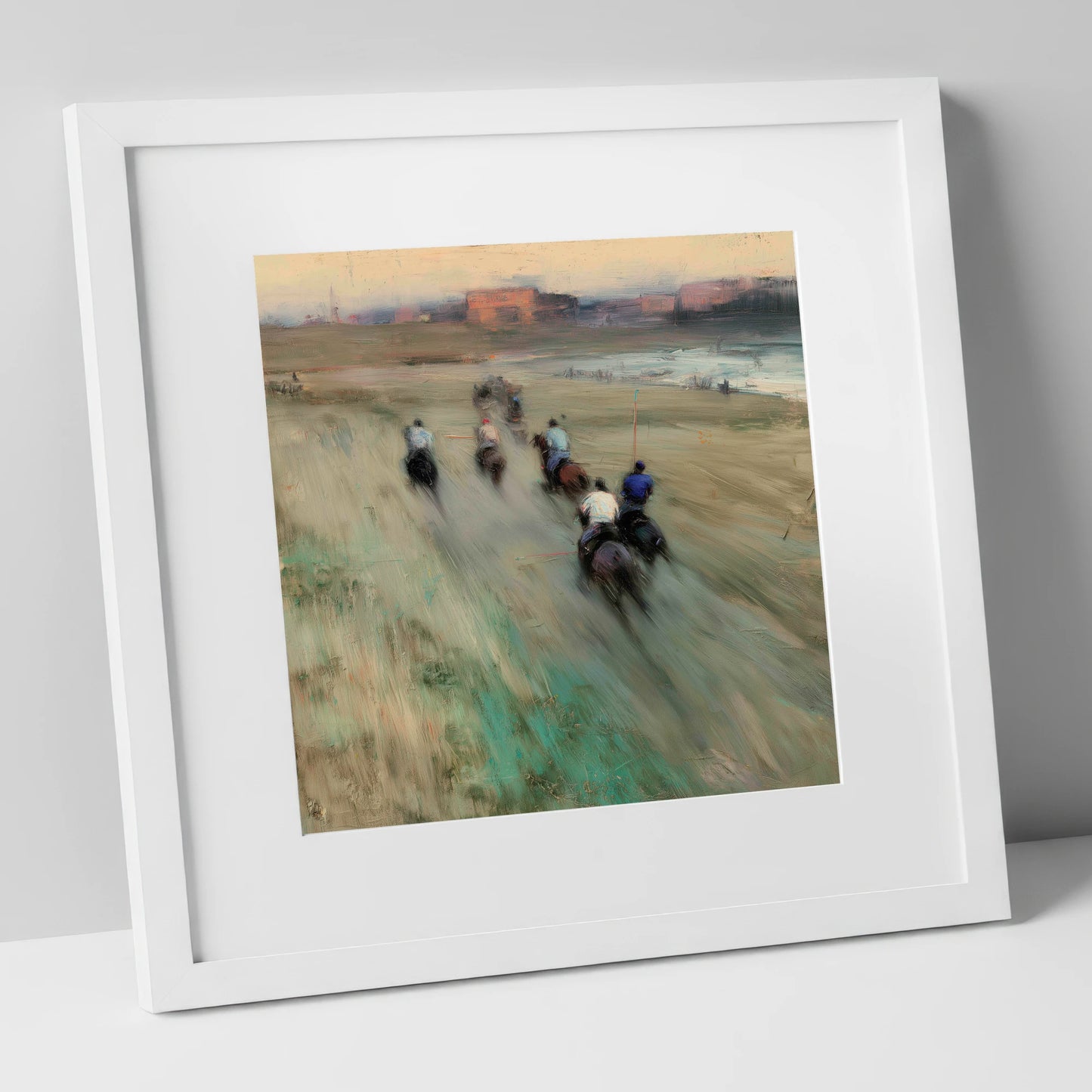 The Beach Chukka polo horse art print in white frame