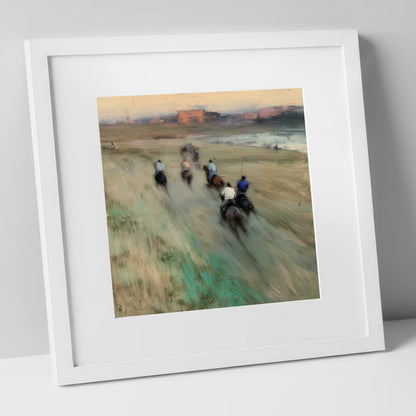 The Beach Chukka polo horse art print in white frame