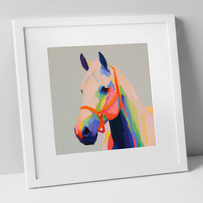 Prismatic Equine Profile horse portrait art print in white frame