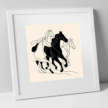 Synchronised Strides wild horses art print in white frame