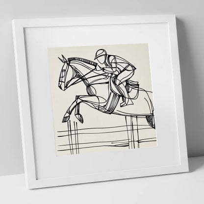 The Perfect Arc show jumping horse art print in white frame