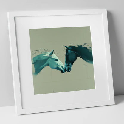 Kindred Spirits horse portrait art print in white frame
